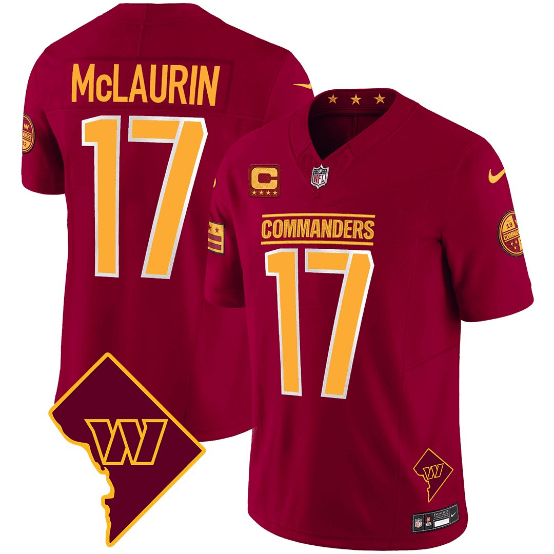Men Washington Commanders 17 Mclaurin Red DC Map Patch 2024 Nike Vapor Limited NFL Jersey style 1